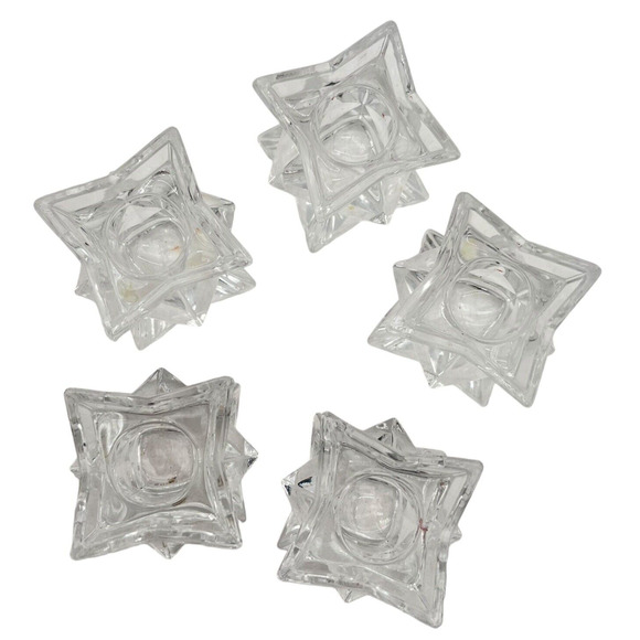 Crystal Candle Holders Stackable Lot of 5 Star Shape 2" Taper Vintage 80s - Picture 4 of 7